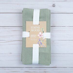 Edens Wood Fabric Dinner Napkins Set of 4 Green Silver Metallic Sparkle 18x18